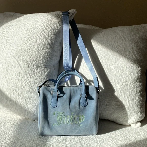 Juicy Couture Slate Blue Obsession Velour Satchel - Picture 3 of 13